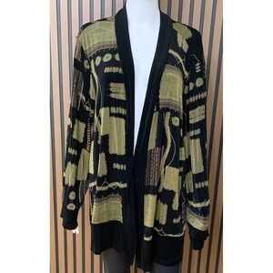 Coldwater Creek Women's 3X Abstract Geometric Open Front Cardigan Black Olive
